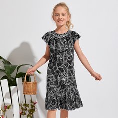 Платье с принтом пэчворк для девочек Shein