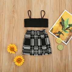 Короткая майка и юбка в клетку для девочек Shein