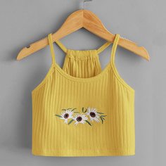 Майка с цветочной вышивкой для девочек Shein