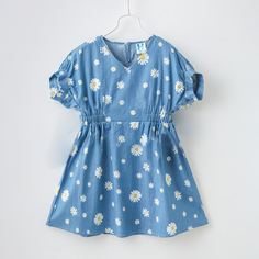 Джинсовое платье с принтом ромашек для девочек Shein