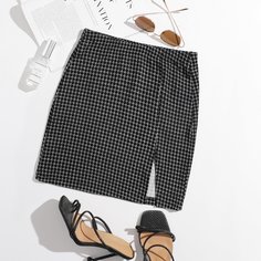 Разрез Клетчатый Повседневный Юбки Shein