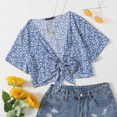 Цветочный топ с узлом Shein
