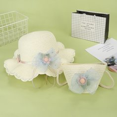Соломенная сумка и шляпа с бантом для девочек Shein