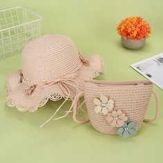 Соломенная сумка и шляпа с цветочной аппликацией для девочек Shein
