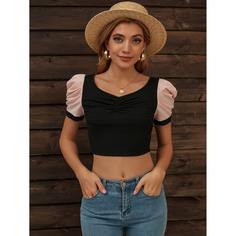 со сборками Контрастный цвет Элегантный Футболки Shein