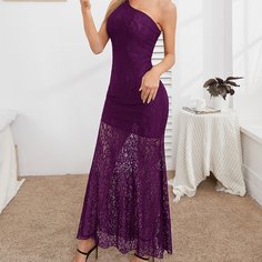Кружевное платье-русалка на одно плечо Shein