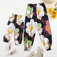 Цветочный Повседневный Брюки для маленьких девочек Shein