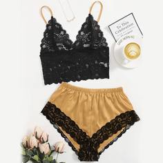 Атласная пижама с кружевом Shein