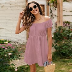 Однотонное платье с открытыми плечами Shein