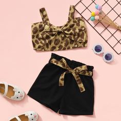Пояс Леопард Повседневный Комплект из двух предметов для девочек Shein