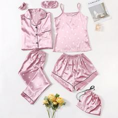 с карманами Сердечко Элегантный Комплект пижамы Shein