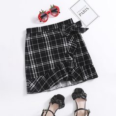 Юбка в клетку с запахом для девочек Shein