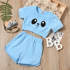 Шорты и футболка с мультипликационным принтом для девочек Shein