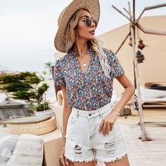 Оборка цветочный Бохо Блузы Shein