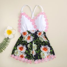 Комбинезон на бретельках с цветочным кружевом для девочек Shein