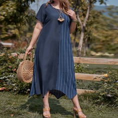 Асимметричный Полосатый Повседневный Платья размер плюс Shein