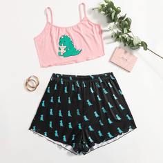 Пижама размера плюс на бретельках с мультипликационным принтом Shein