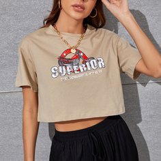 Кроп футболка с принтом Shein