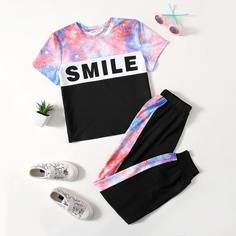 Спортивные брюки и футболка с текстовым принтом для девочек Shein