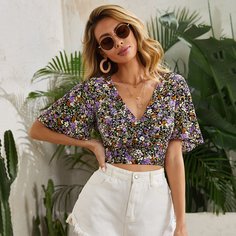 На запах Цветочный Бохо Блузы Shein