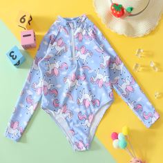 Слитный купальник с принтом единорога для девочек Shein