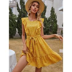 с оборками цветочный Бохо Платье Shein