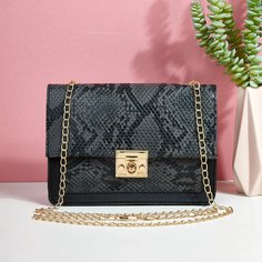 На цепочке змеиный принт Элегантный Сумка через плечо Shein