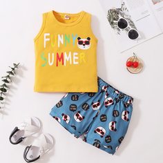 Шорты и майка с текстовым принтом для мальчиков Shein