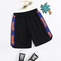 Шорты с текстовой лентой для мальчиков Shein