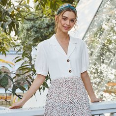Блузка с лацканами и пышным рукавом Shein