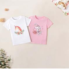 С карикатурой Повседневный Футболки для маленьких девочек Shein