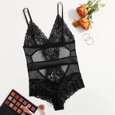 Кружевное сетчатое боди размера плюс Shein