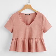 Однотонный топ с v-образным воротником Shein