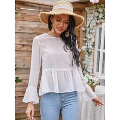 с оборками Одноцветный Бохо Блузы Shein