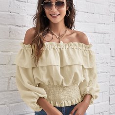 Блуза с открытыми плечами и оборками Shein