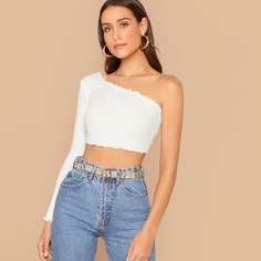 Трикотажная короткая футболка на одно плечо Shein