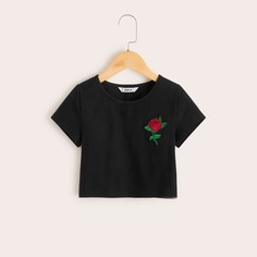 Футболка с вышивкой и аппликацией для девочек Shein