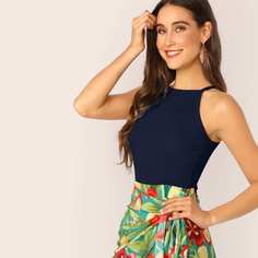 Стильный Однотонный Топ-Халтер В Рубчик Shein