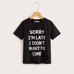 Топ с текстовым принтом для мальчиков Shein