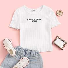 Вязаный топ с текстовой вышивкой для девочек Shein