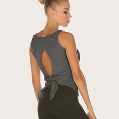 Однотонная спортивная майка с разрезом Shein