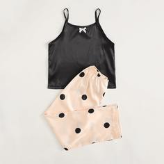 Атласная пижама в горошек с бантом для девочек Shein