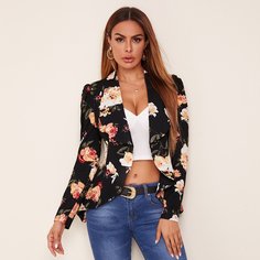 Асимметричный Со цветочками Элегантный Пиджаки Shein