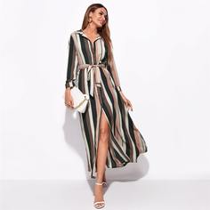 с поясом Полоска Повседневный Платья Shein