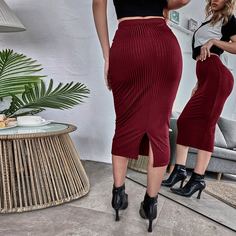 Однотонная юбка-карандаш с разрезом сзади Shein