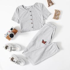 Футболка и джоггеры с карманом для девочек Shein