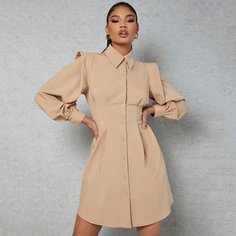 Пуговица Одноцветный Повседневный Платье Shein