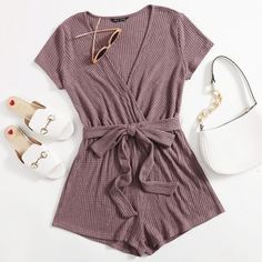 с поясом Одноцветный Повседневный Комбинезоны Shein