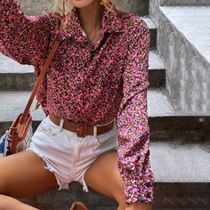 Блузка на пуговицах с цветочным принтом Shein