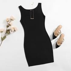 трикотажный Одноцветный Повседневный Платья размер плюс Shein